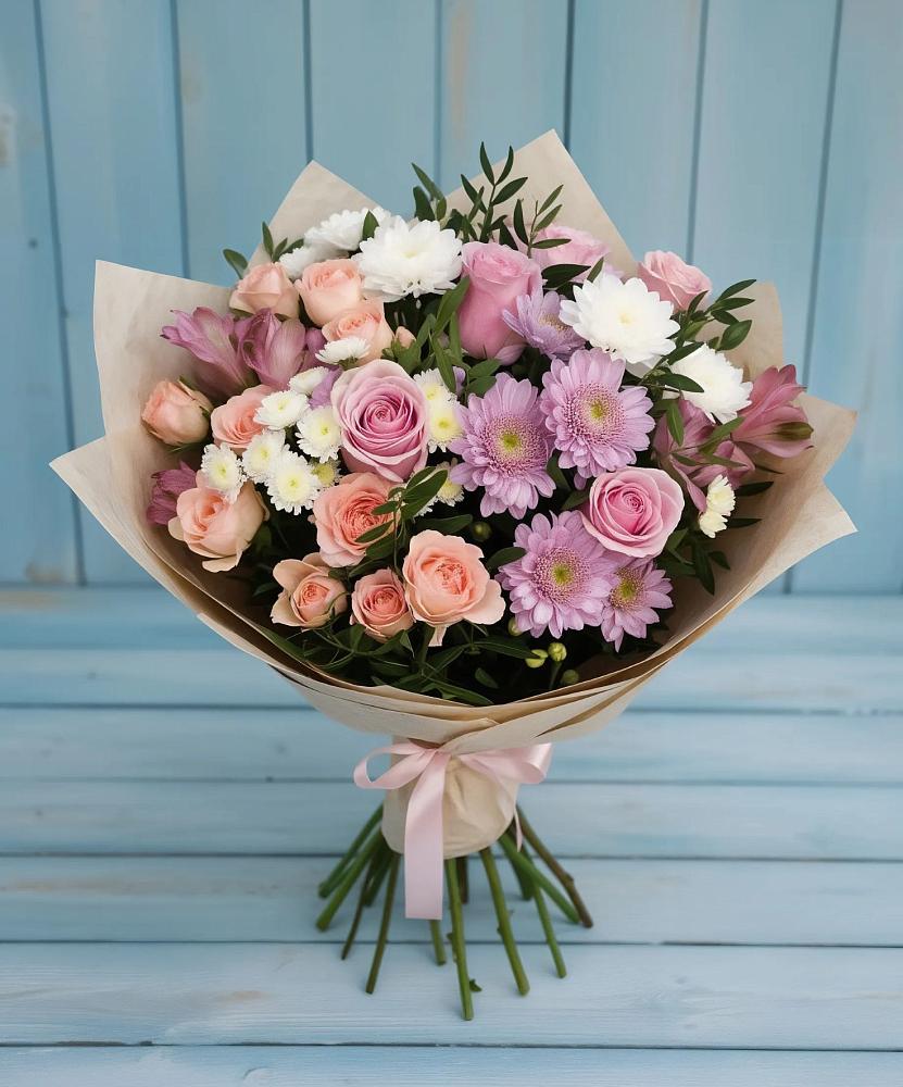 Букет цветов из: Хризантемы, Розы и Альстромерии в Старотеряево
