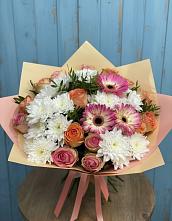 Букет цветов из:  Розы, Герберы и Хризантемы в Старотеряево