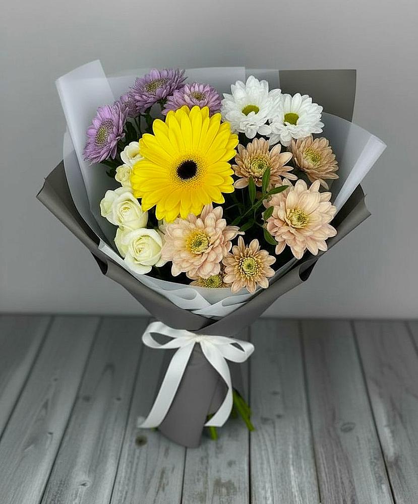 Букет цветов из: Розы, Герберы и Хризантемы в Старотеряево