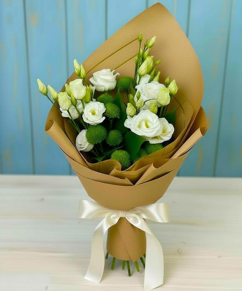 Букет цветов из: Хризантемы и Лизиантусы в Старотеряево