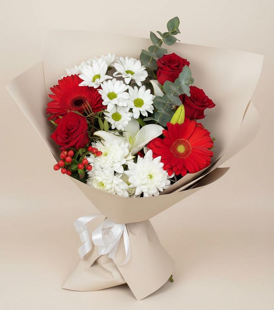 Букет цветов из: Розы, Хризантемы, Герберы и Лилии в Старотеряево