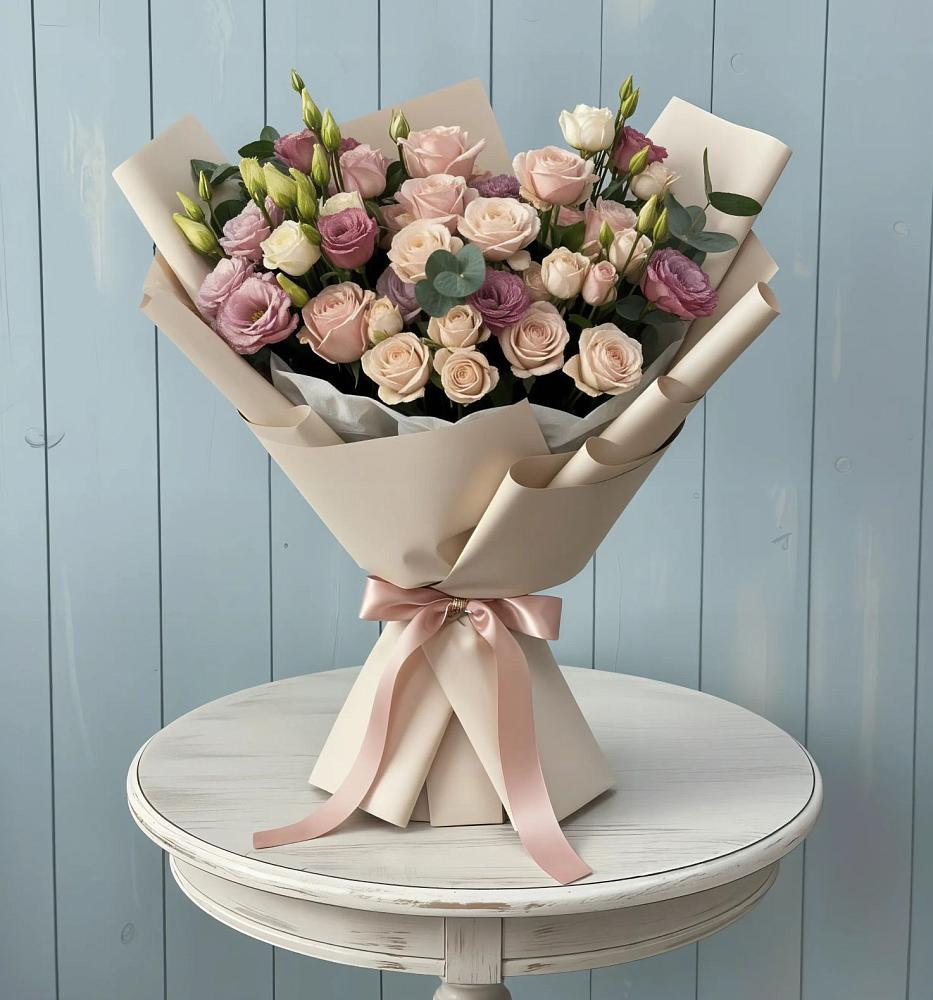 Букет цветов из: Розы и Лизиантусы в Старотеряево