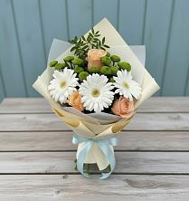 Букет цветов из:  Герберы, Розы и Хризантемы в Старотеряево